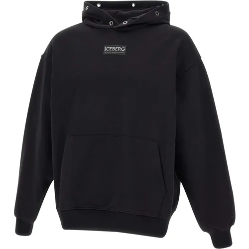 Schwarzer Baumwoll-Kapuzenpullover , Herren, Größe: XL - Iceberg - Modalova