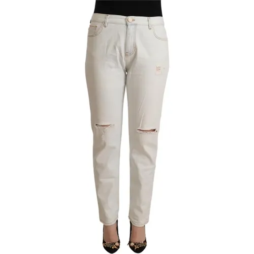 Cotton Distressed Mid Waist Skinny Denim Jeans - pinko - Modalova