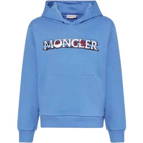 Blaue Kapuzenpullover mit Logo-Print - Moncler - Modalova