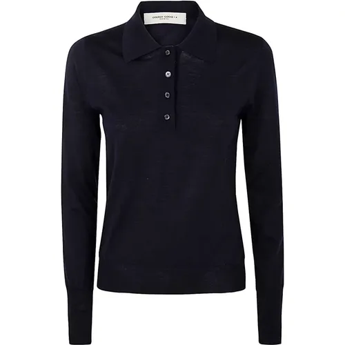 Navy Knit Polo aus reiner Wolle , Damen, Größe: S - Golden Goose - Modalova