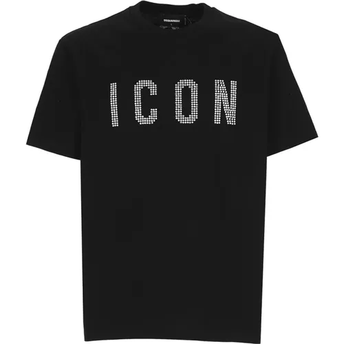 Cotton T-shirt with Rhinestone Logo , male, Sizes: XL, 2XL - Dsquared2 - Modalova
