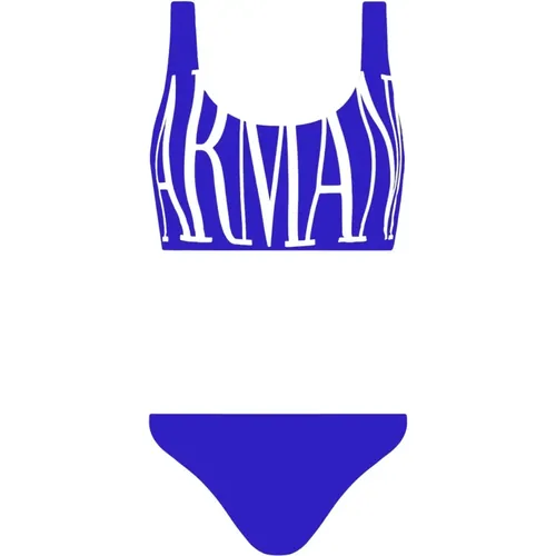 Teiliger Badeanzug mit großem Logo , Damen, Größe: S - Emporio Armani - Modalova
