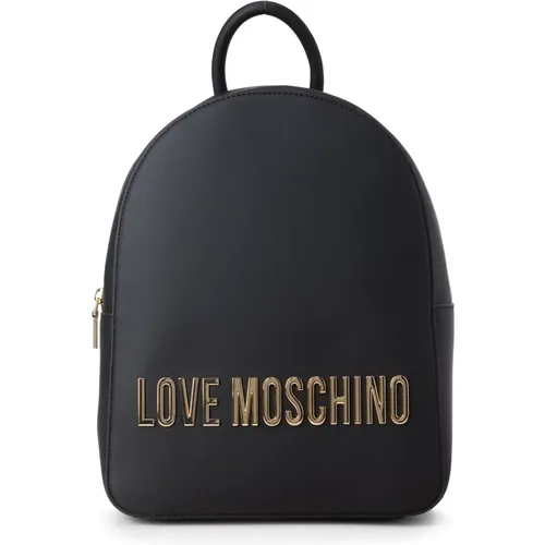 Schwarzer Rucksack aus Kunstleder mit Metalllogo , Damen, Größe: ONE Size - Love Moschino - Modalova