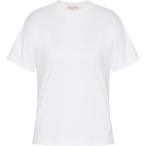 Weiße Baumwoll-Crew-Neck-T-Shirt , Damen, Größe: L - Valentino - Modalova