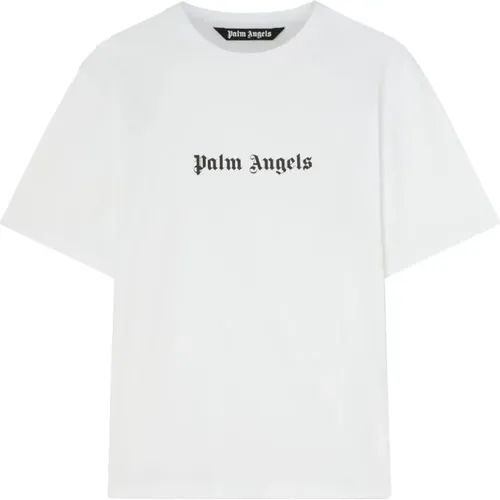 Weiße Baumwoll-Logo-Print-T-Shirt , Herren, Größe: M - Palm Angels - Modalova