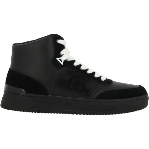 Leather High Top Sneakers , male, Sizes: 5 UK - Versace Jeans Couture - Modalova