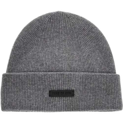 Cashmere Beanie Hat with Leather Logo , unisex, Sizes: ONE SIZE - Fear Of God - Modalova