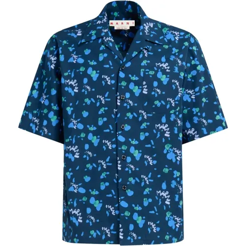 Short-sleeved Bowling Shirt with Dripping Print , male, Sizes: L, S - Marni - Modalova