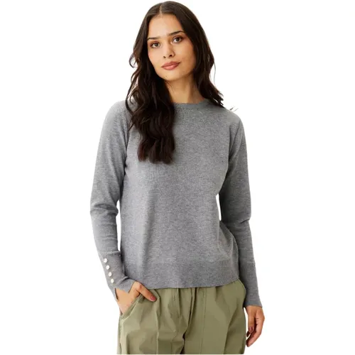 Grau Melange Strickbluse mit Knopfdetails , Damen, Größe: L - IN FRONT - Modalova