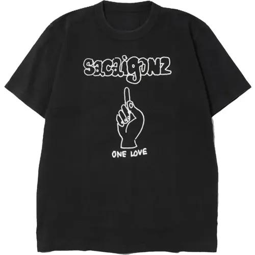 Schwarzes T-Shirt mit Rundhalsausschnitt , Herren, Größe: M - Sacai - Modalova