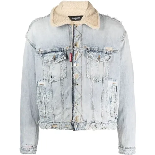 Distressed Denim Sports Jacket , male, Sizes: M - Dsquared2 - Modalova