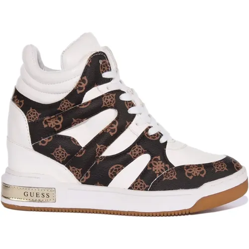 Peony Logo Wedge Sneaker Brown , female, Sizes: 6 UK, 5 UK, 4 UK, 7 UK - Guess - Modalova