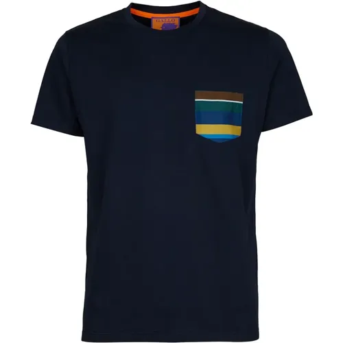 Italienisches Baumwoll-T-Shirt mit -Streifen , Herren, Größe: XL - Gallo - Modalova