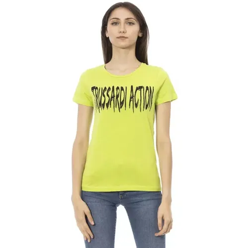 Schickes Olivgrünes Kurzarm Designer Tee , Damen, Größe: L - Trussardi - Modalova