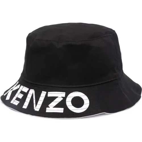 Schwarzer Hut mit Logo-Print und Breiter Krempe , Herren, Größe: M - Kenzo - Modalova
