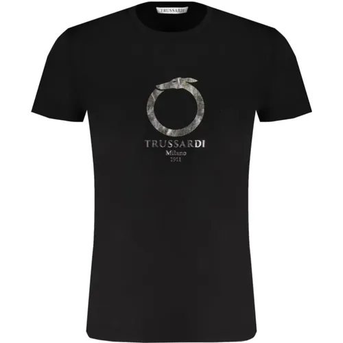 Schwarzes T-Shirt mit Logo-Druck - Trussardi - Modalova