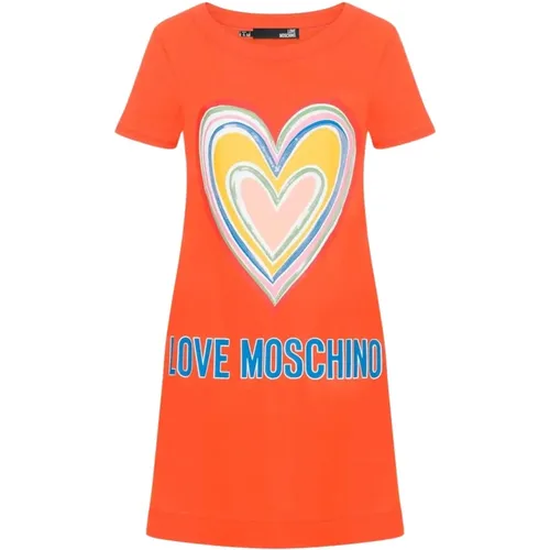 Heart Applique Cotton Dress , female, Sizes: S, M - Love Moschino - Modalova