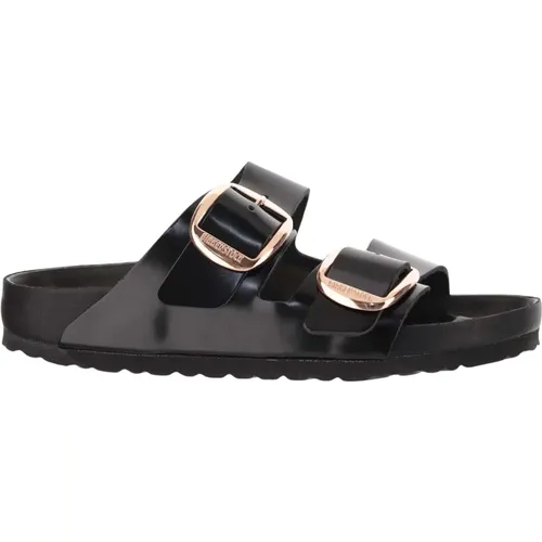 Schwarze Leder Sandalen mit Goldschnallen , Damen, Größe: 40 EU - Birkenstock - Modalova