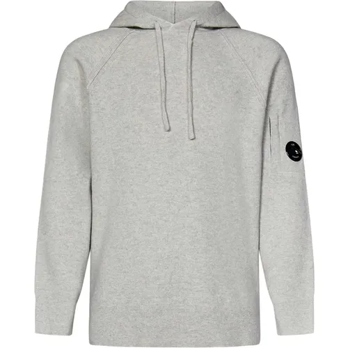 Grauer Melange Strick Hoodie Pullover , Herren, Größe: M - C.P. Company - Modalova