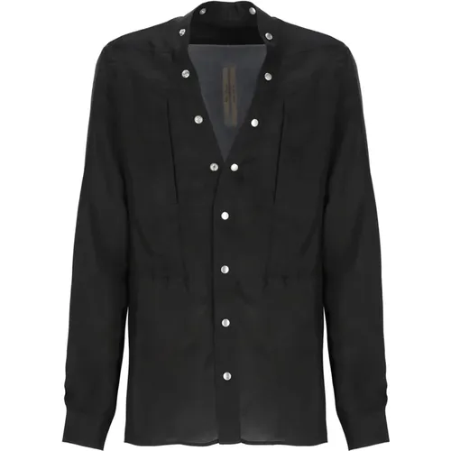 V-Neck Shirt with Long Sleeves and Front Snap Buttons , male, Sizes: M - Rick Owens - Modalova