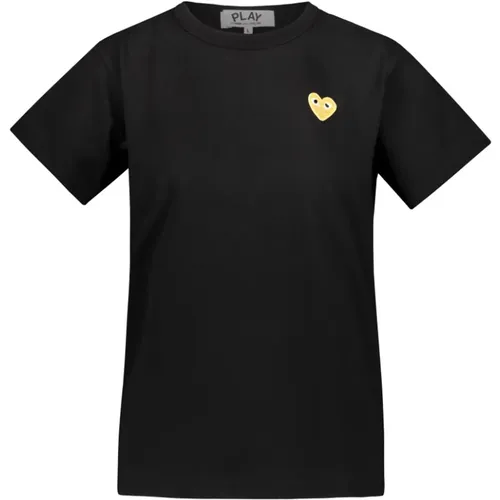 T-Shirt mit goldener Herzstickerei , Damen, Größe: L - Comme des Garçons - Modalova