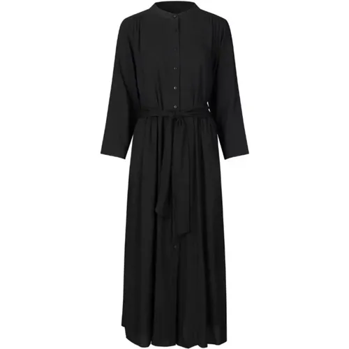 Elegantes Schwarzes Kleid mit ¾ Ärmeln und Mandarin-Kragen , Damen, Größe: XL - Lollys Laundry - Modalova