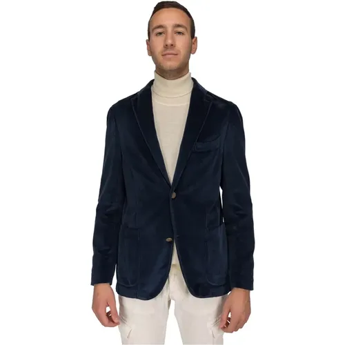 Blue Velvet Jacket with Metal Button , male, Sizes: M - Boglioli - Modalova