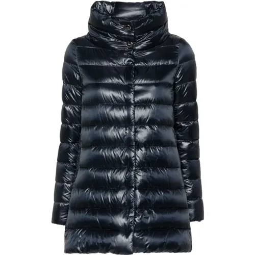 Navy Padded Funnel Neck Coat , female, Sizes: XS, 2XS - Herno - Modalova