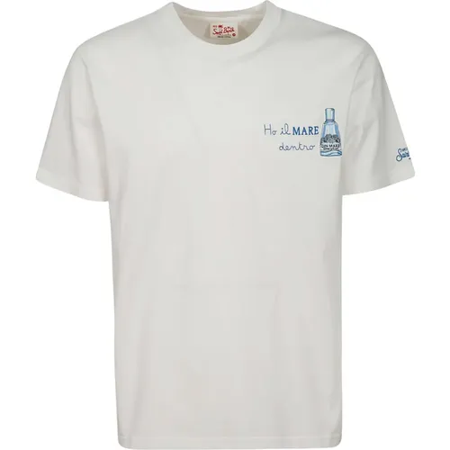 Weiße Baumwoll-Kurzarm-Logo-T-Shirt , Herren, Größe: S - MC2 Saint Barth - Modalova