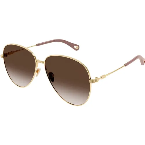 Gold Brown Sunglasses Ch0177S 002 , female, Sizes: 59 MM - Chloé - Modalova