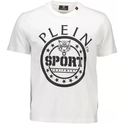 Weißes Baumwoll-T-Shirt mit Kurzen Ärmeln und Druck , Herren, Größe: 2XL - Plein Sport - Modalova