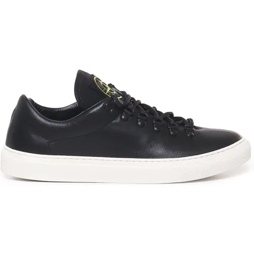 Schwarze Ledersneaker Gummisohle - Stone Island - Modalova