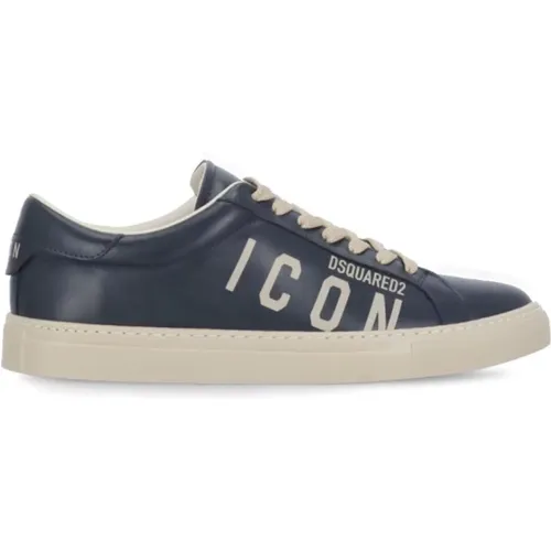 Marineblaue Ledersneaker Herren , Herren, Größe: 43 EU - Dsquared2 - Modalova