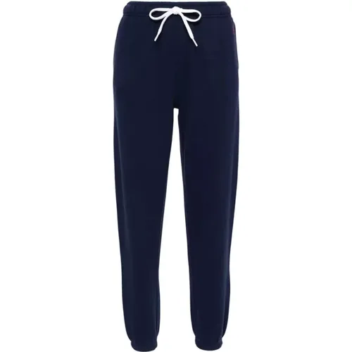 Dunkelblaue Sweatpants mit Logo,Blaue Baumwollhose Elastischer Bund Kordelzug - Ralph Lauren - Modalova