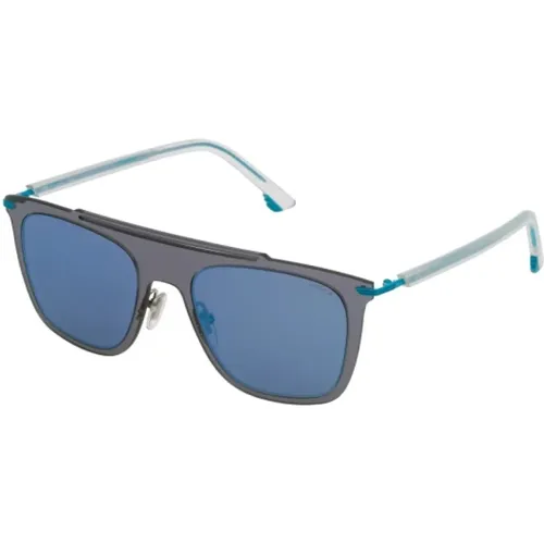 Stilvolle Blaue Metall- und Kunststoff-Sonnenbrille , Herren, Größe: 56 MM - Police - Modalova