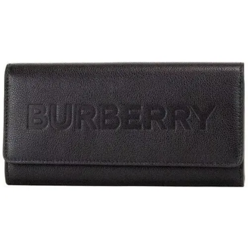 Schwarzes Portemonnaie aus genarbtem Leder mit Logo-Prägung - Burberry - Modalova
