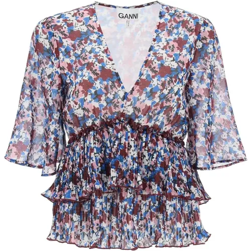 Bluse mit Plissiertem Rock und Blumenmuster , Damen, Größe: M - Ganni - Modalova