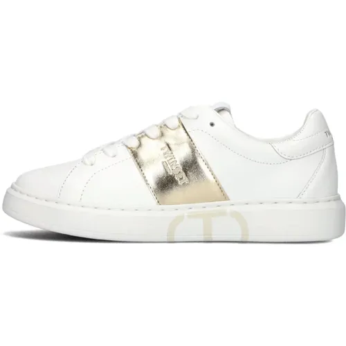 Niedrige Sneakers Weiß Gold , Damen, Größe: 38 EU - Twinset - Modalova