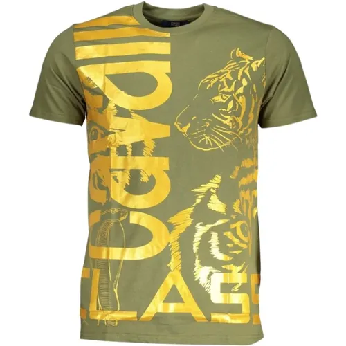 Grünes Baumwoll-Logo-Print-T-Shirt , Herren, Größe: XL - Cavalli Class - Modalova