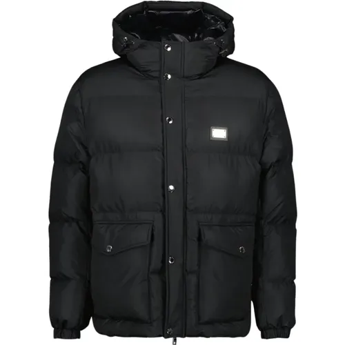 Quilted Winter Jacket with Logo Plaque , male, Sizes: XL, L - Dolce & Gabbana - Modalova