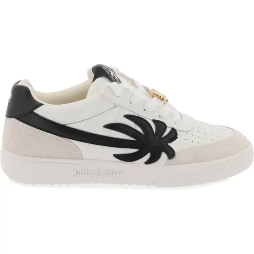 Quilted Leather Sneakers with Palm Tree , male, Sizes: 8 UK, 7 UK, 9 UK, 10 UK, 6 UK - Palm Angels - Modalova