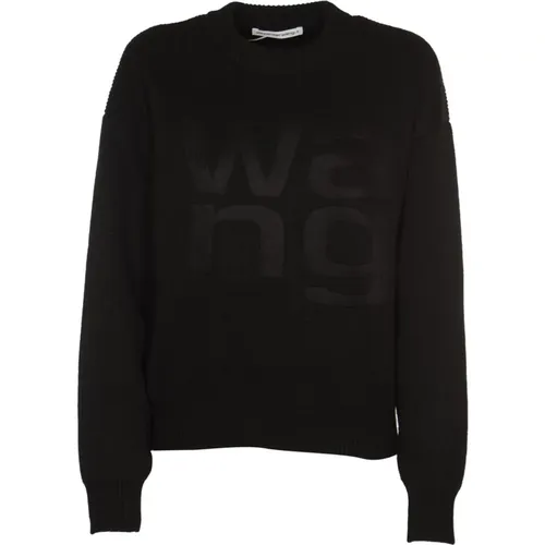 Schwarze Sweaters mit Debossed Stacked Logo , Damen, Größe: S - alexander wang - Modalova
