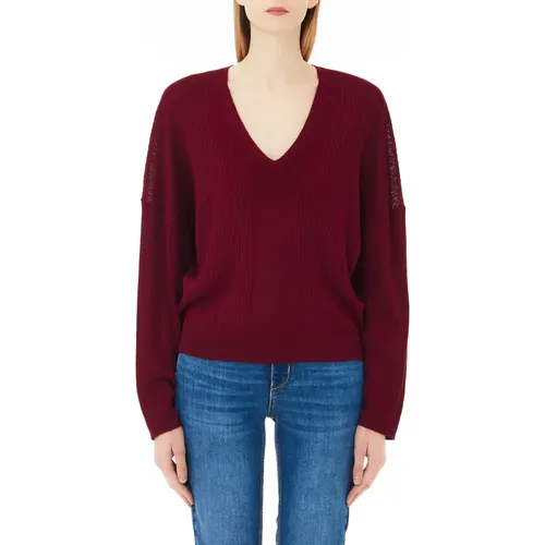 Roter Aubergine V-Ausschnitt Pullover , Damen, Größe: XS - Liu Jo - Modalova