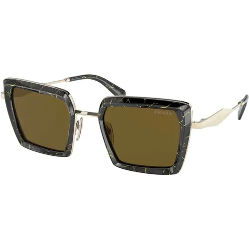 Marble/Dark Brown Sunglasses , female, Sizes: 52 MM - Prada - Modalova