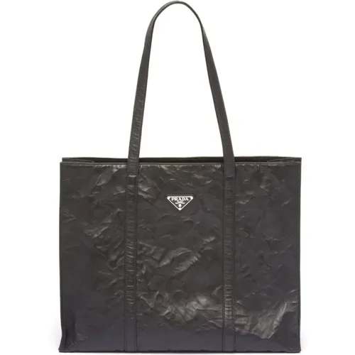 Tote Bag with Enamel Triangle Logo , female, Sizes: ONE SIZE - Prada - Modalova