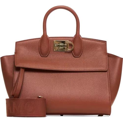 Weiche Trapez-Tasche aus Cognac-Leder - Salvatore Ferragamo - Modalova