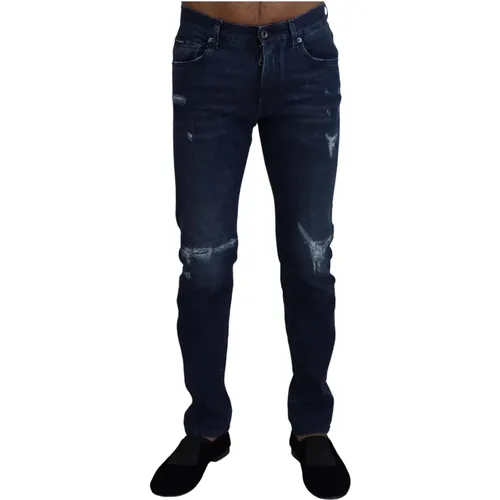 Blaue Skinny Zerrissene Jeans , Herren, Größe: XS - Dolce & Gabbana - Modalova
