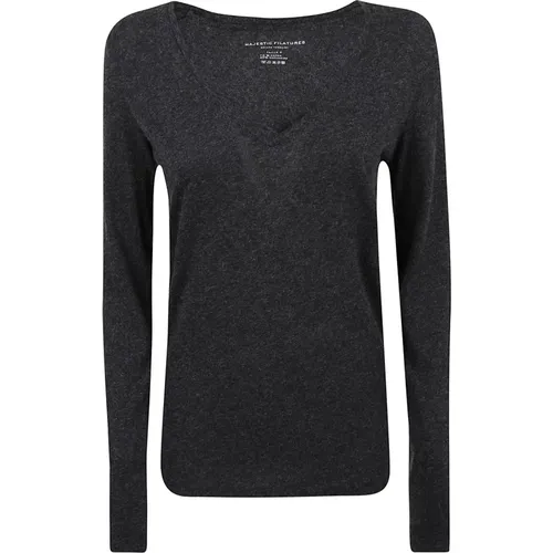 Anthracite Cotton Cashmere T-shirts and Polos , female, Sizes: M, L, S - majestic filatures - Modalova