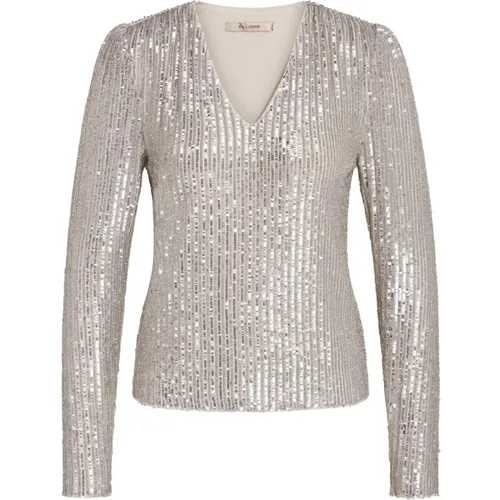 Elegant Sequin V-Neck Blouse Silvergrey , female, Sizes: S, L, XL, 2XL, XS, M - RUE de Femme - Modalova