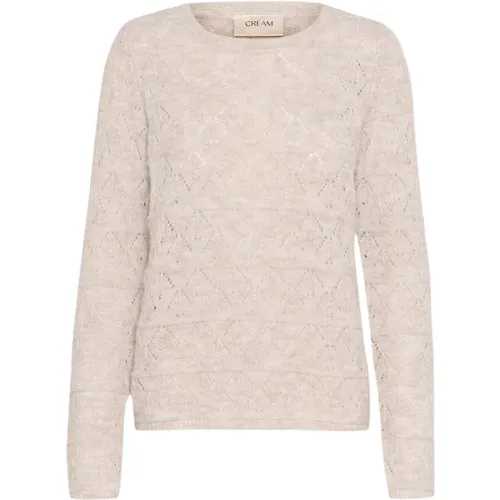 Lochmuster Strickpullover Hafer Melange - Cream - Modalova